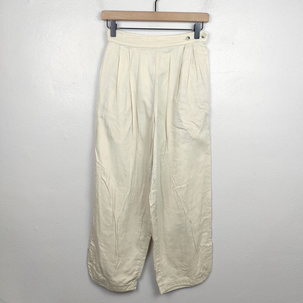 Black Crane‎ Pants Womens XS Cream Wide Leg Pleated Cotton Minimalist